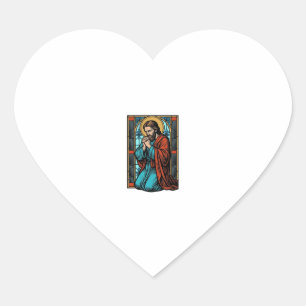 Retro Biddende Religieuze Figuur Vector T-shirt De Hart Sticker