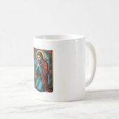 Retro Biddende Religieuze Figuur Vector T-shirt De Koffiemok (Voorkant rechts)