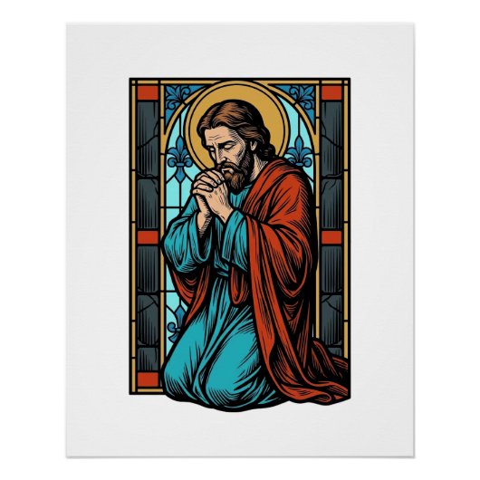 Retro Biddende Religieuze Figuur Vector T-shirt De Perfect Poster (Voorkant)