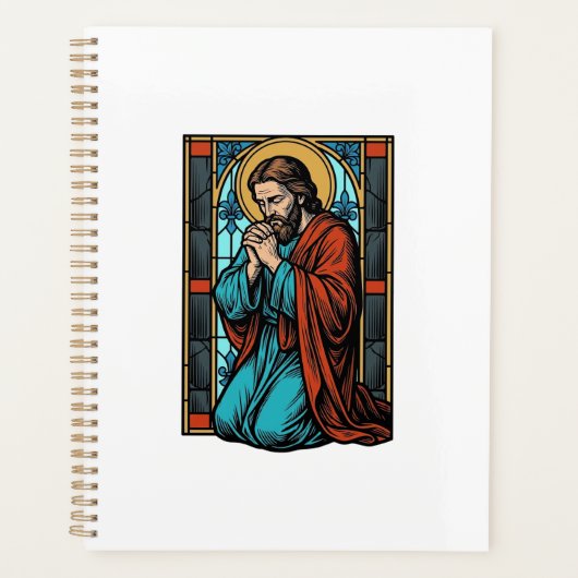 Retro Biddende Religieuze Figuur Vector T-shirt De Planner (Voorkant)