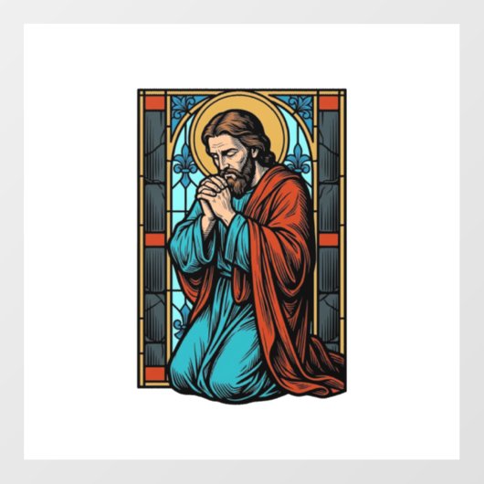 Retro Biddende Religieuze Figuur Vector T-shirt De Raamsticker (Vel)
