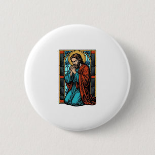 Retro Biddende Religieuze Figuur Vector T-shirt De Ronde Button 5,7 Cm