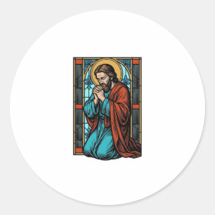 Retro Biddende Religieuze Figuur Vector T-shirt De Ronde Sticker