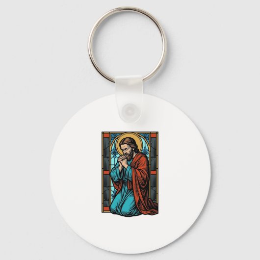 Retro Biddende Religieuze Figuur Vector T-shirt De Sleutelhanger (Voorkant)