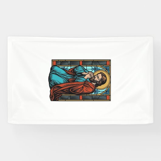 Retro Biddende Religieuze Figuur Vector T-shirt De Spandoek (Horizontaal)