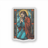 Retro Biddende Religieuze Figuur Vector T-shirt De Sticker (Voorkant)