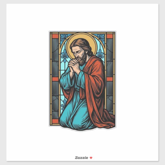 Retro Biddende Religieuze Figuur Vector T-shirt De Sticker (Vel)