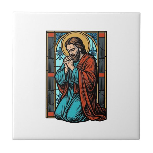 Retro Biddende Religieuze Figuur Vector T-shirt De Tegeltje (Voorkant)