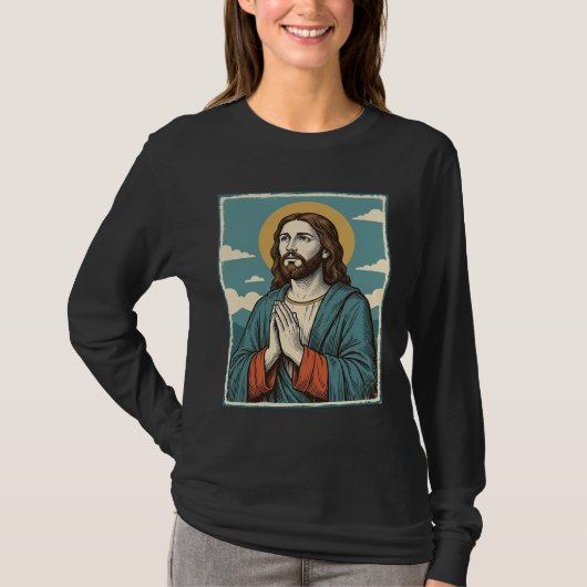 Retro Biddende Verlosser Religieus Shirt Ontwerp_1 (Voorkant)