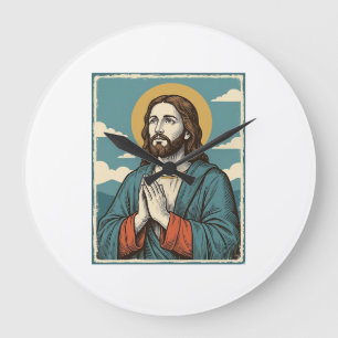 Retro Biddende Verlosser Religieus Shirt Ontwerp_1 Grote Klok