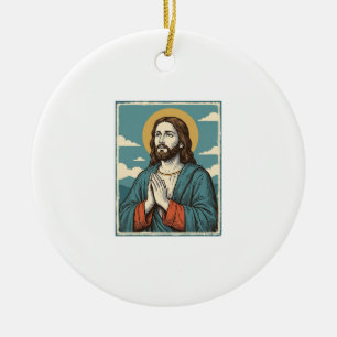 Retro Biddende Verlosser Religieus Shirt Ontwerp_1 Keramisch Ornament