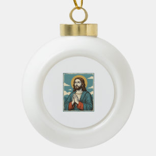 Retro Biddende Verlosser Religieus Shirt Ontwerp_1 Keramische Bal Ornament