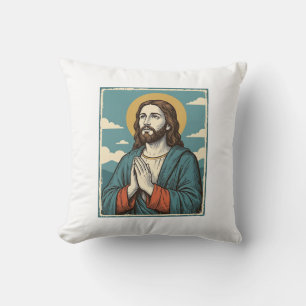 Retro Biddende Verlosser Religieus Shirt Ontwerp_1 Kussen