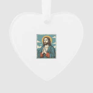 Retro Biddende Verlosser Religieus Shirt Ontwerp_1 Ornament
