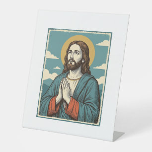 Retro Biddende Verlosser Religieus Shirt Ontwerp_1 Reclamebord Met Voetstuk