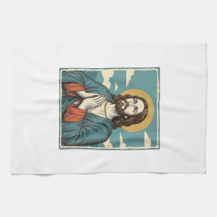 Retro Biddende Verlosser Religieus Shirt Ontwerp_1 Theedoek