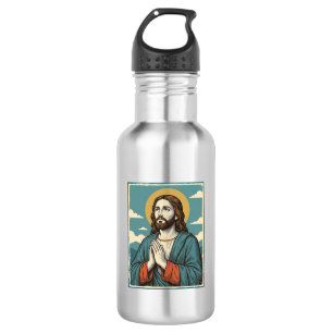 Retro Biddende Verlosser Religieus Shirt Ontwerp_1 Waterfles