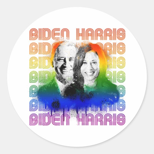Retro Biden Harris Pride Ronde Sticker (Voorkant)