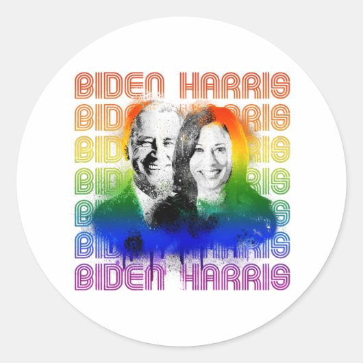 Retro Biden Harris Pride Ronde Sticker (Voorkant)