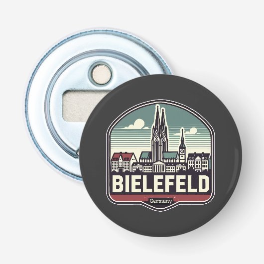 Retro Bielefeld Skyline Button Flesopener (Voorkant)
