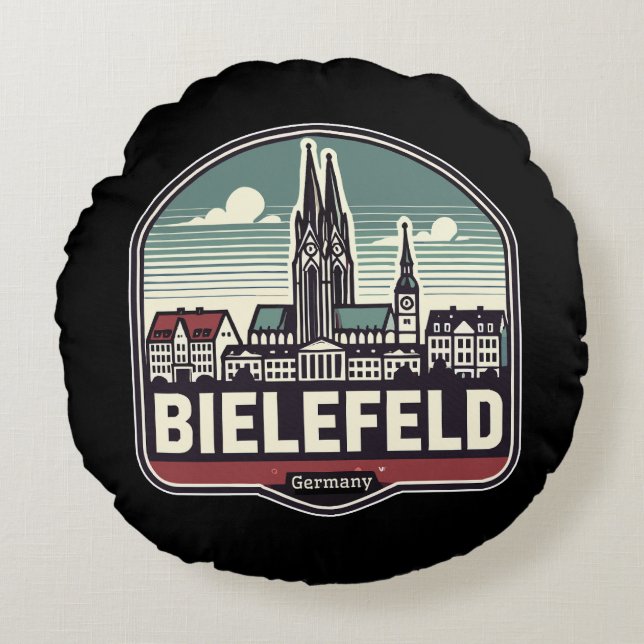 Retro Bielefeld Skyline Rond Kussen (Voorkant)