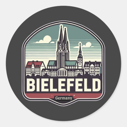 Retro Bielefeld Skyline Ronde Sticker (Voorkant)