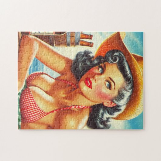 Retro Bier Land Meisje Legpuzzel (Horizontaal)