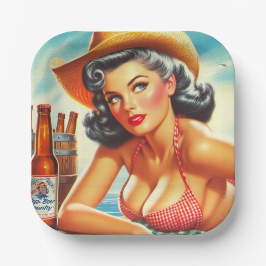 Retro Bier Land Meisje Papieren Bordje (Voorkant)