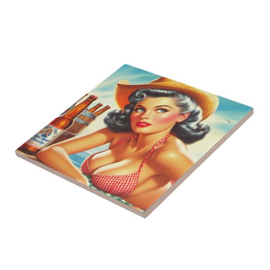 Retro Bier Land Meisje Tegeltje (Zijkant)