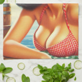 Retro Bier Land Meisje Theedoek (Gevouwen)