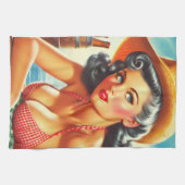 Retro Bier Land Meisje Theedoek (Horizontaal)