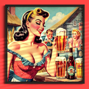 Retro bier meisje illustratie poster