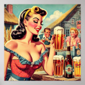 Retro bier meisje illustratie poster (Voorkant)