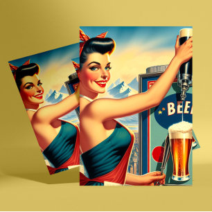 Retro Bier Pin-up Briefkaart