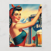 Retro Bier Pin-up Briefkaart (Voorkant)