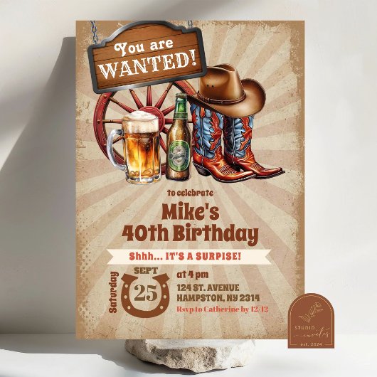 Retro  bieren laarzen Cowboy Adult Birthday Kaart