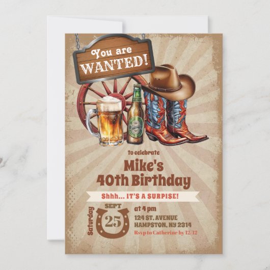 Retro  bieren laarzen Cowboy Adult Birthday Kaart (Voorkant)