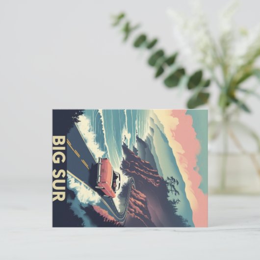 Retro Big Sur Coastal Drive Convertible Briefkaart (Staand voorkant)