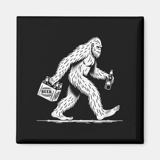 Retro Bigfoot bier drinkend – Grappige Sasquatch Magneet (Voorkant)