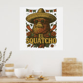 Retro Bigfoot Cinco de Mayo Hoed El Squatcho Poster (Keuken)
