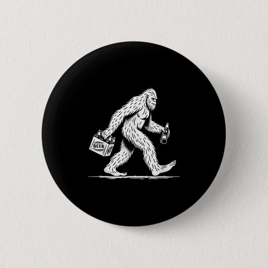 Retro Bigfoot Drink Bier – Funny Sasquatch Ronde Button 5,7 Cm (Voorkant)