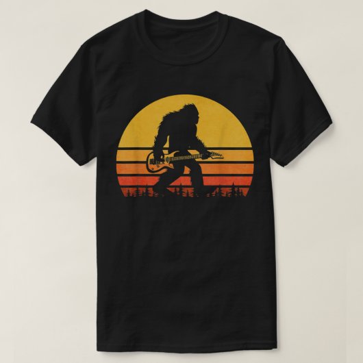 Retro Bigfoot Guitar,  Sasquatch Rocker T-shirt (Design voorkant)