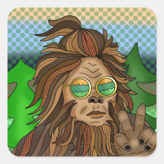 Retro Bigfoot |  kleuren Sasquatch Pop Art Vierkante Sticker (Voorkant)
