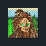 Retro Bigfoot | Pop Art Sasquatch Canvas Afdruk<br><div class="desc">De hand van de Retro-pop-stijl is cool Bigfoot,  met bruine bril en stijlvolle paardenstaart.</div>