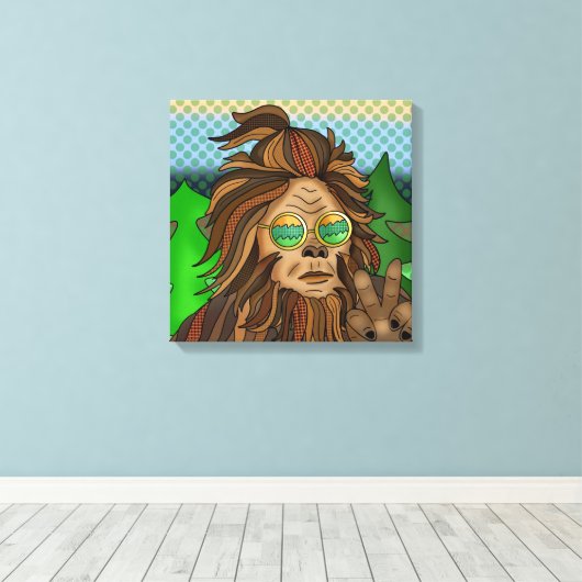 Retro Bigfoot | Pop Art Sasquatch Canvas Afdruk (Insitu (Houten vloer))