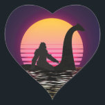 Retro Bigfoot Riding over de Loch Ness Hart Sticker<br><div class="desc">Retro Bigfoot Riding the Loch Ness Monster Funny Gift Heart Sticker Classic Collectie.</div>