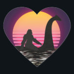 Retro Bigfoot Riding over de Loch Ness Hart Sticker<br><div class="desc">Retro Bigfoot Riding the Loch Ness Monster Funny Gift Heart Sticker Classic Collectie.</div>