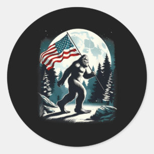 Retro Bigfoot Sasquatch Volle Maan Patriottisch Am Ronde Sticker