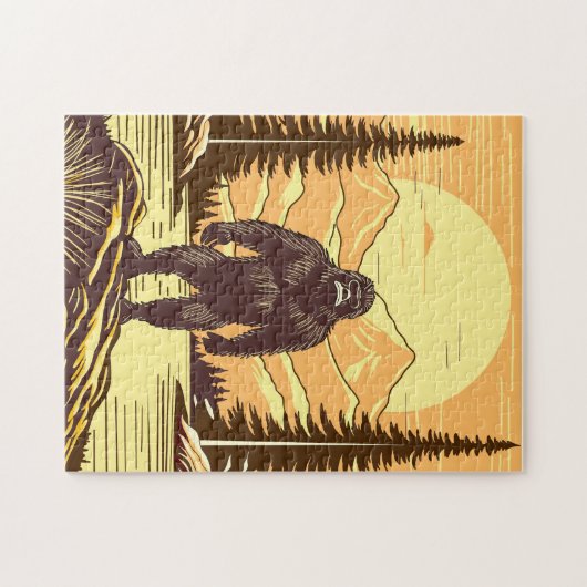 Retro Bigfoot Sasquatchgebergte Legpuzzel (Horizontaal)