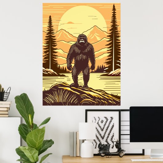 Retro Bigfoot  Sasquatchgebergte Poster (Thuiskantoor)